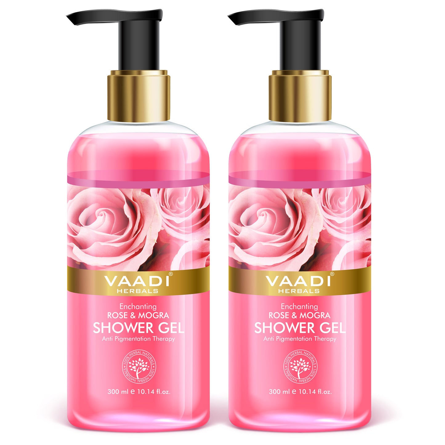 Enchanting Organic Rose & Mogra Shower Gel - Skin Brightening Therapy - Lightens Spots & Patches (2 x 300 ml / 10.2 fl oz)