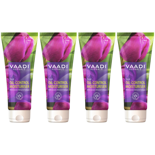 Organic Tulip Oil Control Moisturiser with Green Almond Extract - Keeps Skin Oil Free - Makes Skin Feathery Soft (4 x 60 ml/ 2.1 fl oz)