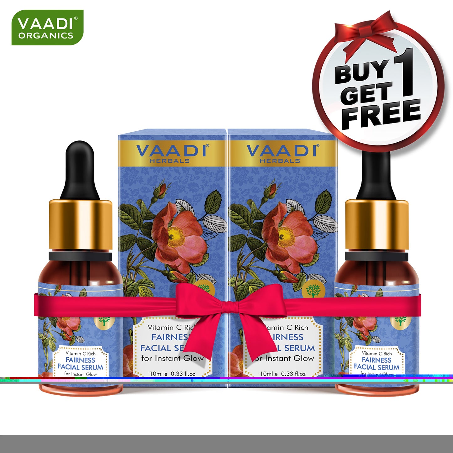 Organic Vitamin C Fairness Facial Serum - Brightens Skin, Lightens Complexion, Protects from Sun Damage (10 ml/ 0.33 oz) (Buy 1 Get 1 Free)