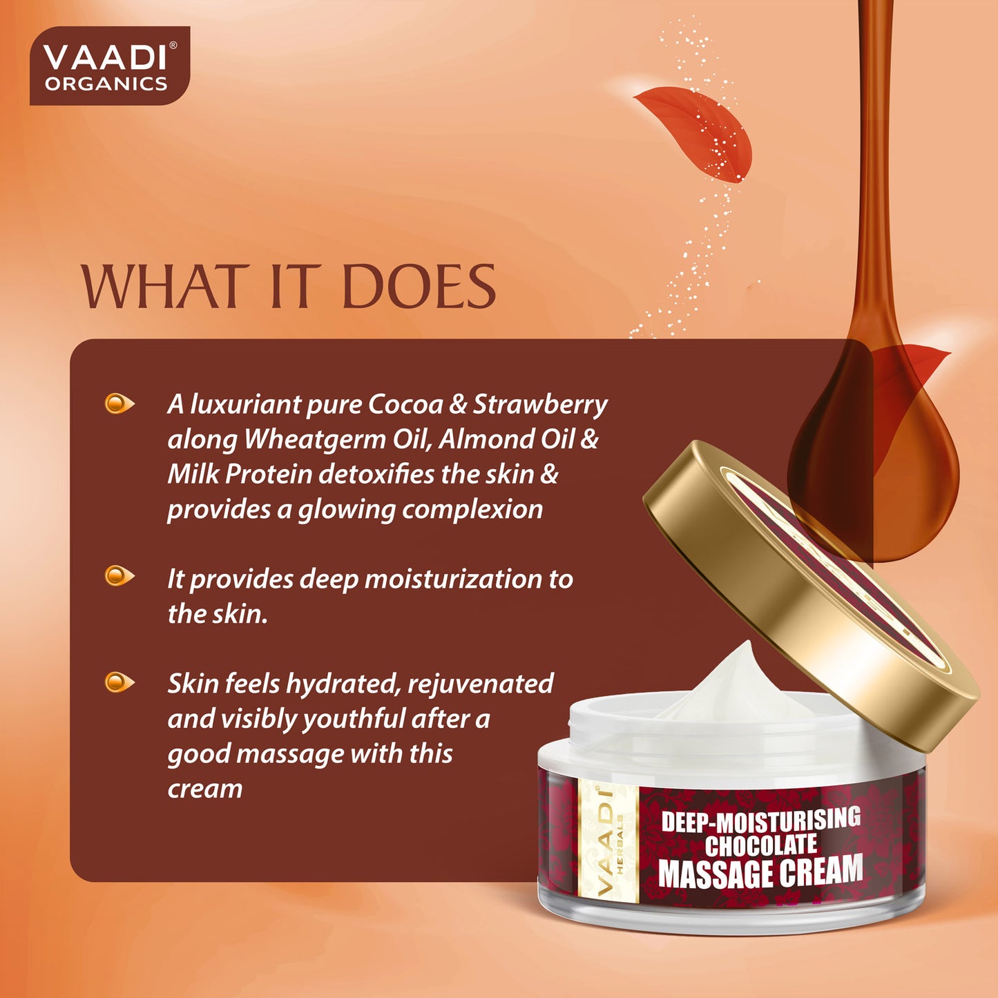 Deep Moisturising Organic Chocolate Massage Cream with Strawberry Extract - Softens Skin - Makes Skin Radiant (50 gms / 2 oz)