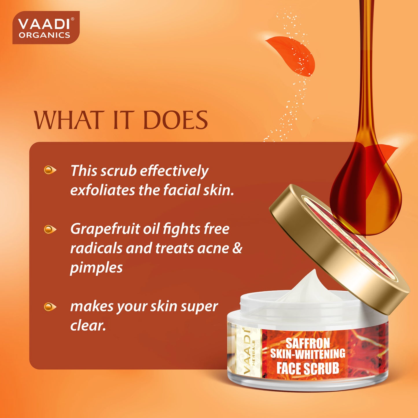 Skin Whitening Organic Saffron Scrub with Basil Oil & Shea Butter - Improves Complexion - Reduces Puffiness, Marks & Spots ( 50 gms/2 oz)