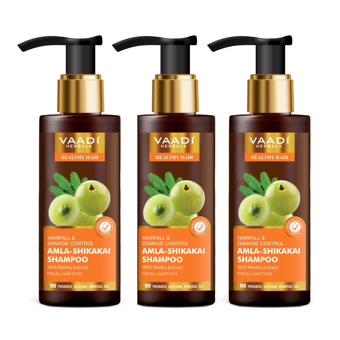 Hairfall & Damage Control Organic Shampoo (Indian Gooseberry Extract) - Promotes Hair Growth - Adds Shine to Hair (3 x 110 ml/4 fl oz)