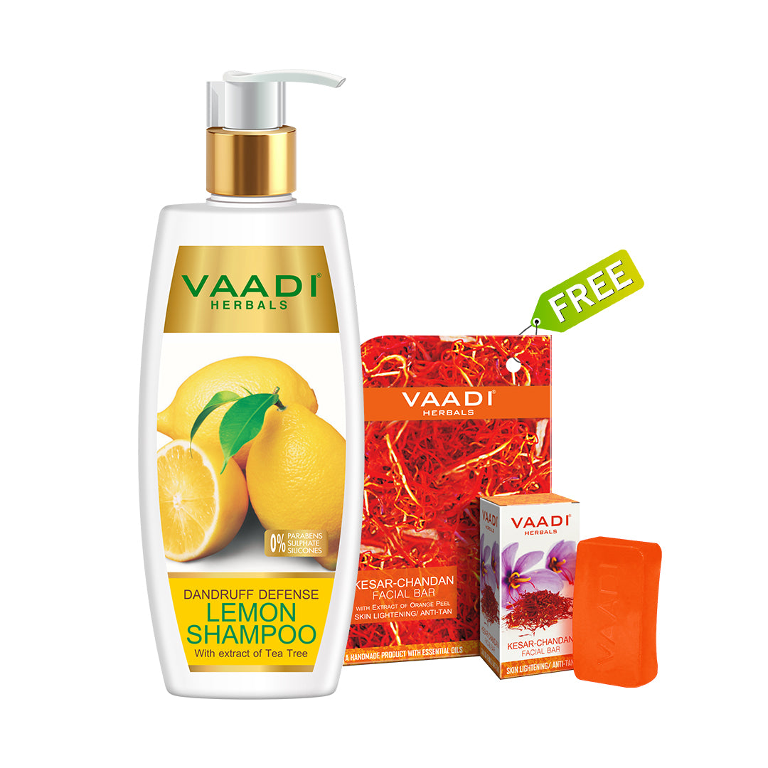 Dandruff Defense Organic Lemon Shampoo (350 ml) with free Organic Saffron Facial Bar (25 gms)