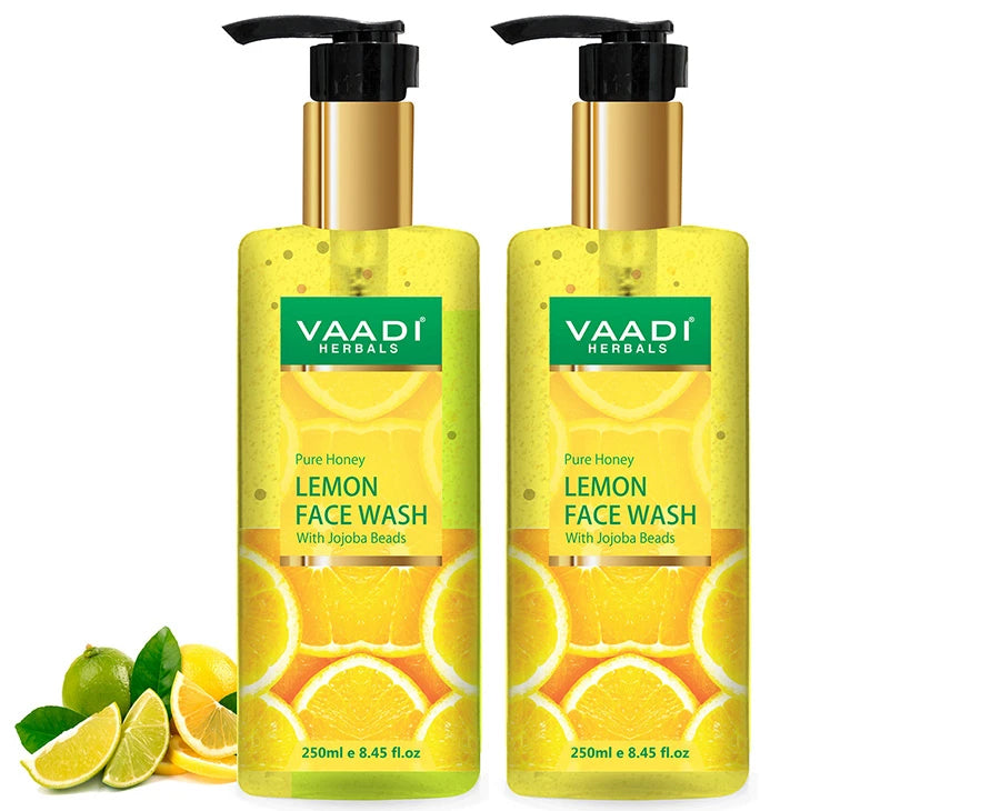 Skin Hydrating Organic Lemon Face Wash with Jojoba Beads - Removes Excess Oil - Prevents Acne ( 2 x 250 ml/8.45 fl oz)