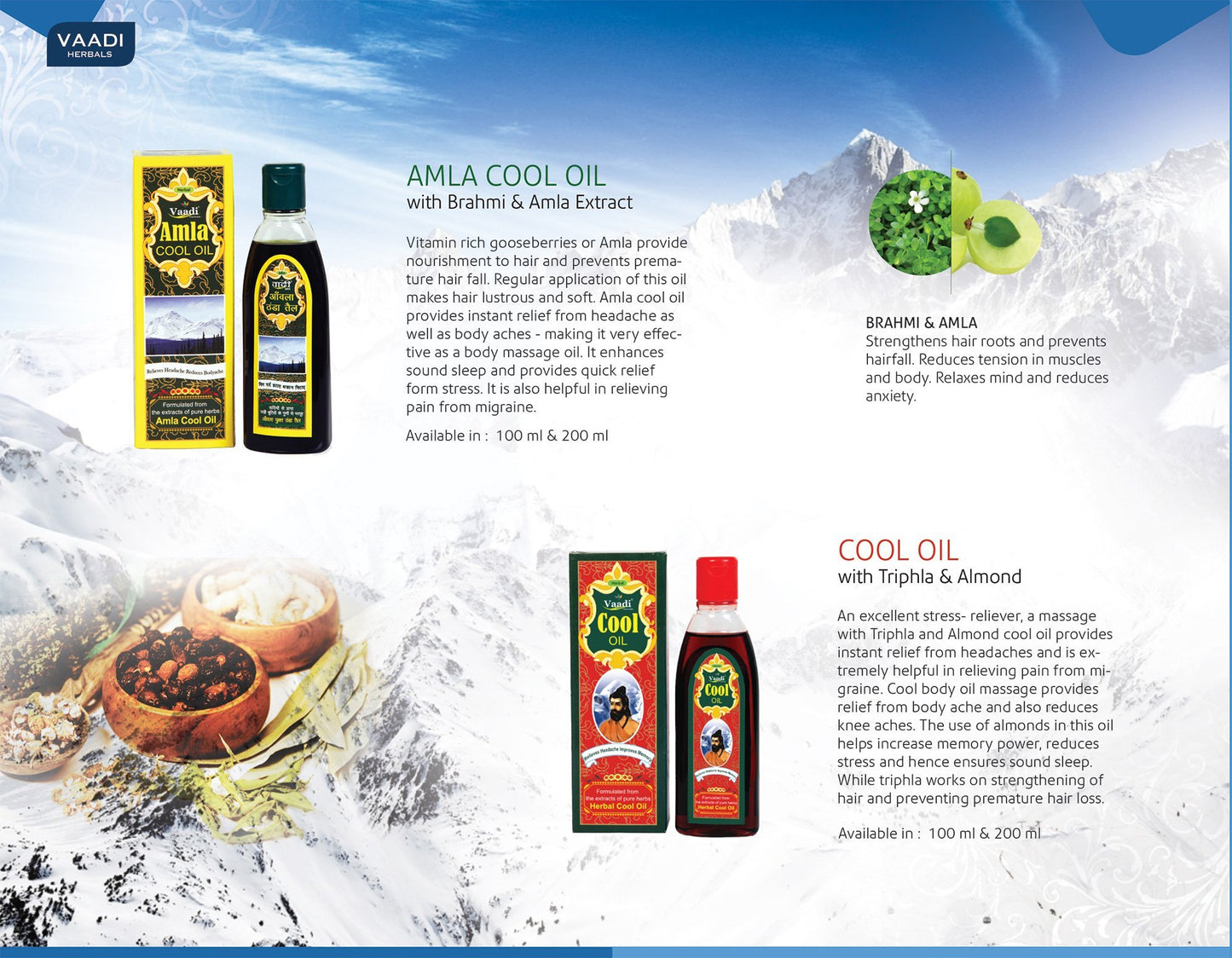 Organic Brahmi Amla Cool Oil - Strengthens and Nourishes Hair - Relieves Stress - Promotes Sound Sleep (100ml/3.5 fl oz)