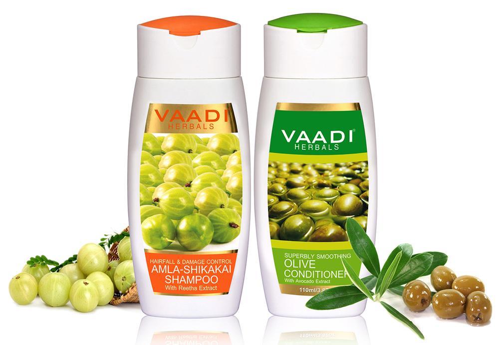 Hairfall & Damage Control Organic Shampoo (Indian Gooseberry Extract) Rich Olive Conditioner with Avocado Extract (2 x 110 ml/ 4 fl oz)