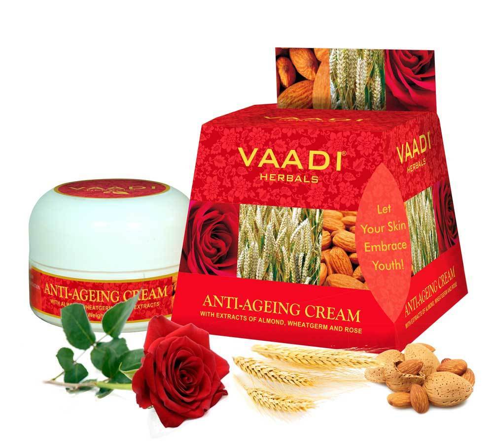 Organic Anti Ageing Cream with Almond, Wheatgerm - Boosts Collagen & Delays Wrinkles - Keeps Skin Soft & Youthful ( 30 gms / 1.1 oz)