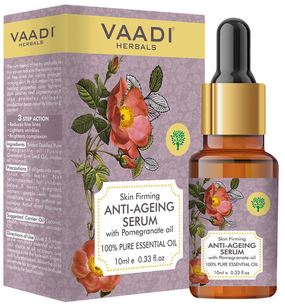 Organic Vitamin E Anti Ageing Serum with Pomegranate Oil - Reduces Fine Lines, Lightens Wrinkles & Brightens Complexion (10 ml/ 0.33 oz)