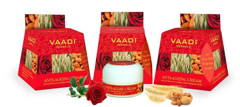Organic Anti Ageing Cream with Almond, Wheatgerm - Boosts Collagen & Delays Wrinkles - Keeps Skin Soft & Youthful (3 x 30 gms /1.1 oz)