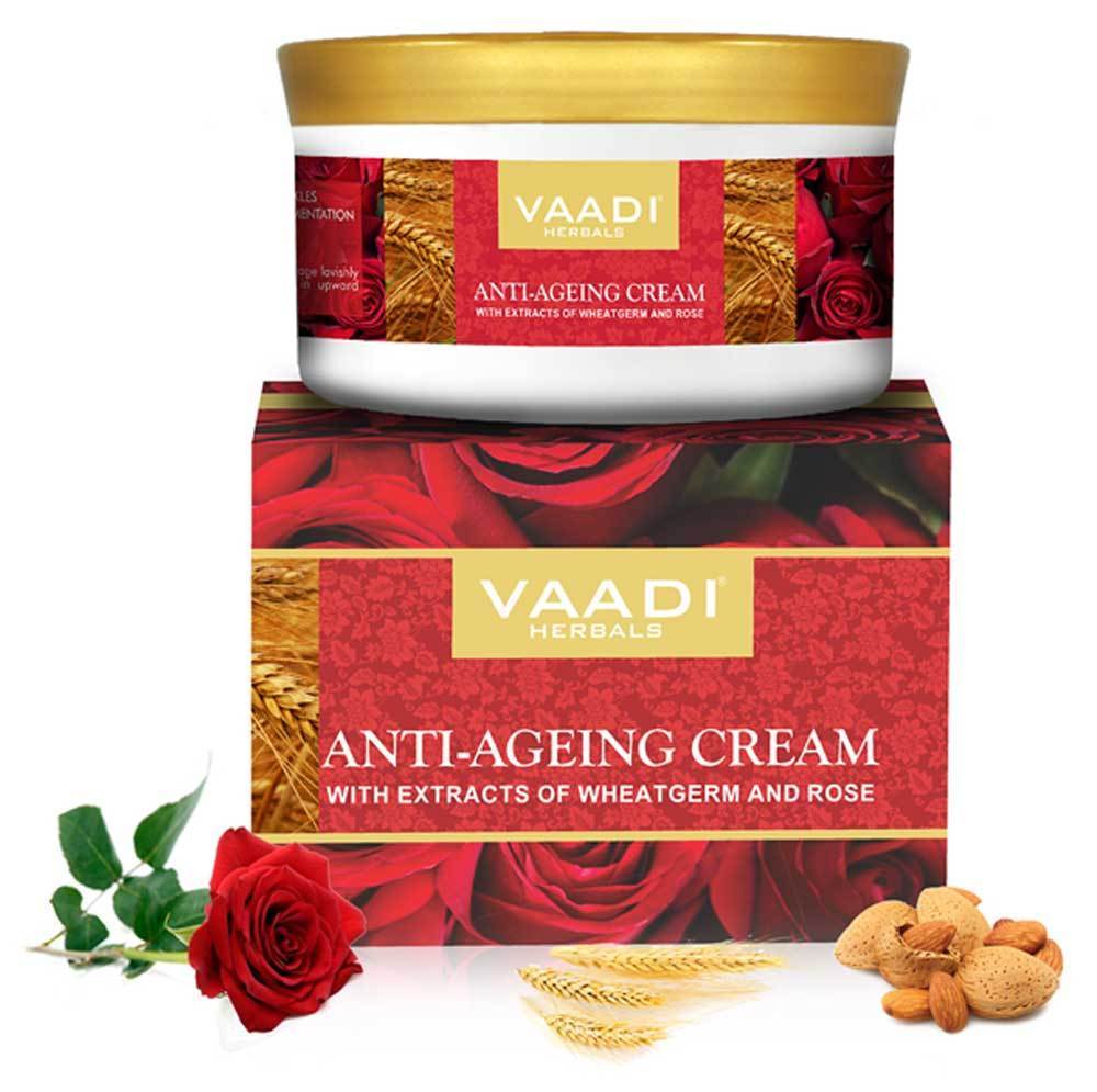 Organic Anti Ageing Cream with Almond, Wheatgerm - Boosts Collagen & Delays Wrinkles - Keeps Skin Soft & Youthful (150 gms / 5.3 oz)