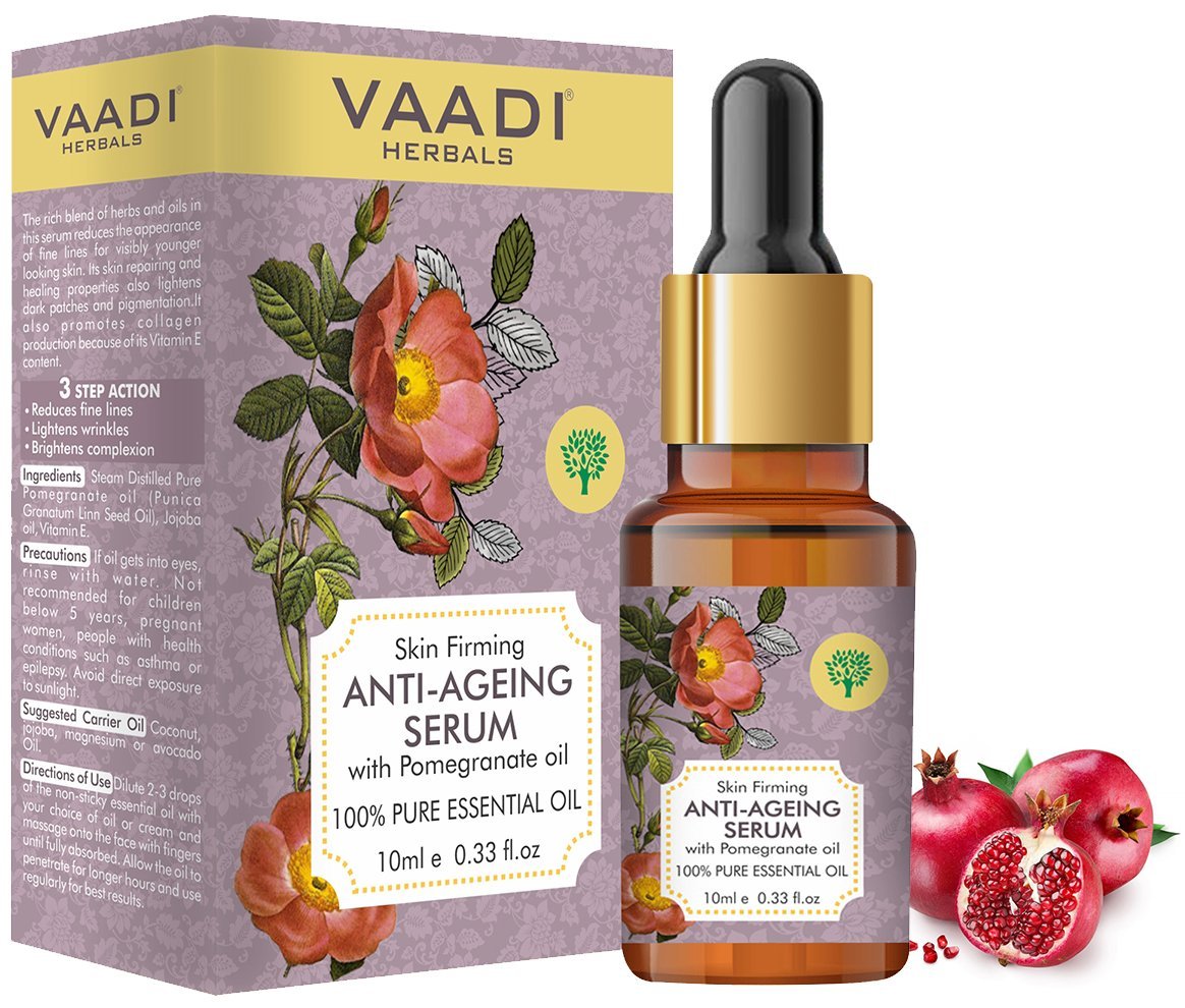 Organic Vitamin E Anti Ageing Serum with Pomegranate Oil - Reduces Fine Lines, Lightens Wrinkles & Brightens Complexion (10 ml/ 0.33 oz)
