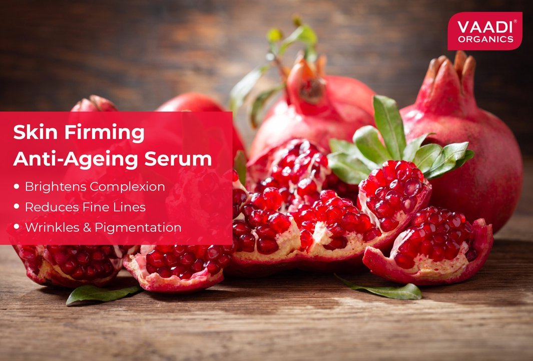 Organic Vitamin E Anti Ageing Serum with Pomegranate Oil - Reduces Fine Lines, Lightens Wrinkles & Brightens Complexion (10 ml/ 0.33 oz)
