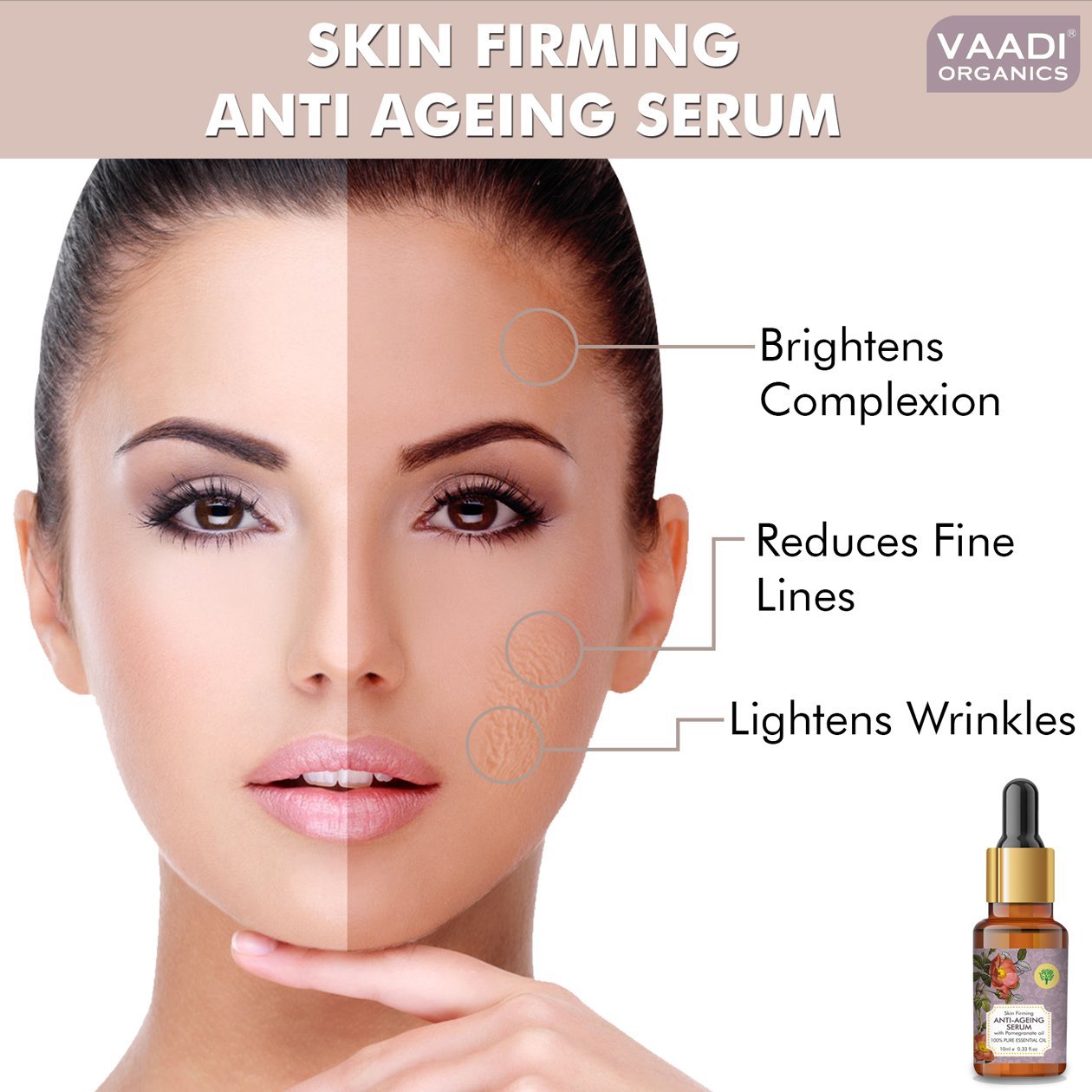 Organic Vitamin E Anti Ageing Serum with Pomegranate Oil - Reduces Fine Lines, Lightens Wrinkles & Brightens Complexion (10 ml/ 0.33 oz)