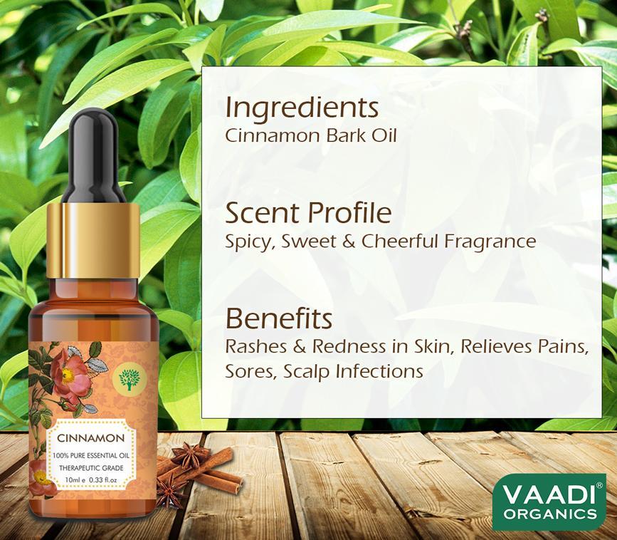 Organic Cinnamon Essential Oil - Soothes Skin Inflammation, Relieves Stress & Anxiety & Improves Concentration (10 ml/ 0.33 oz)