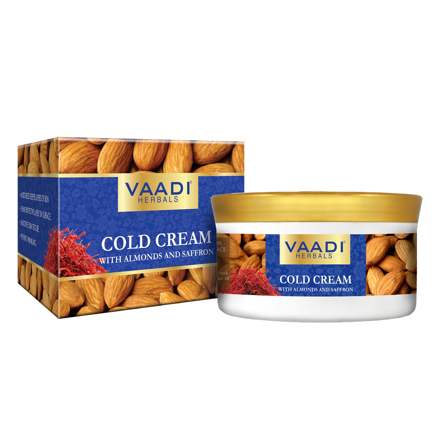 Organic Cold Cream with Almond Oil, Aloe Vera & Saffron - Protects & Moisturises Skin - Reduces Wrinkles (150 gms / 5.3 oz)