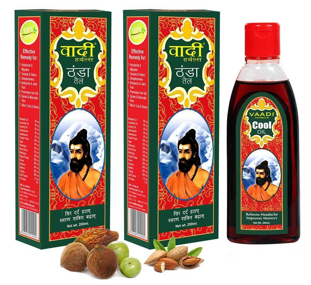 Organic Triphla Almond Cool Oil - Relieves Headache & Muscle Pain - Prevents Hairfall - Strengthens Hair and Body (2 x 200ml/7 fl oz)