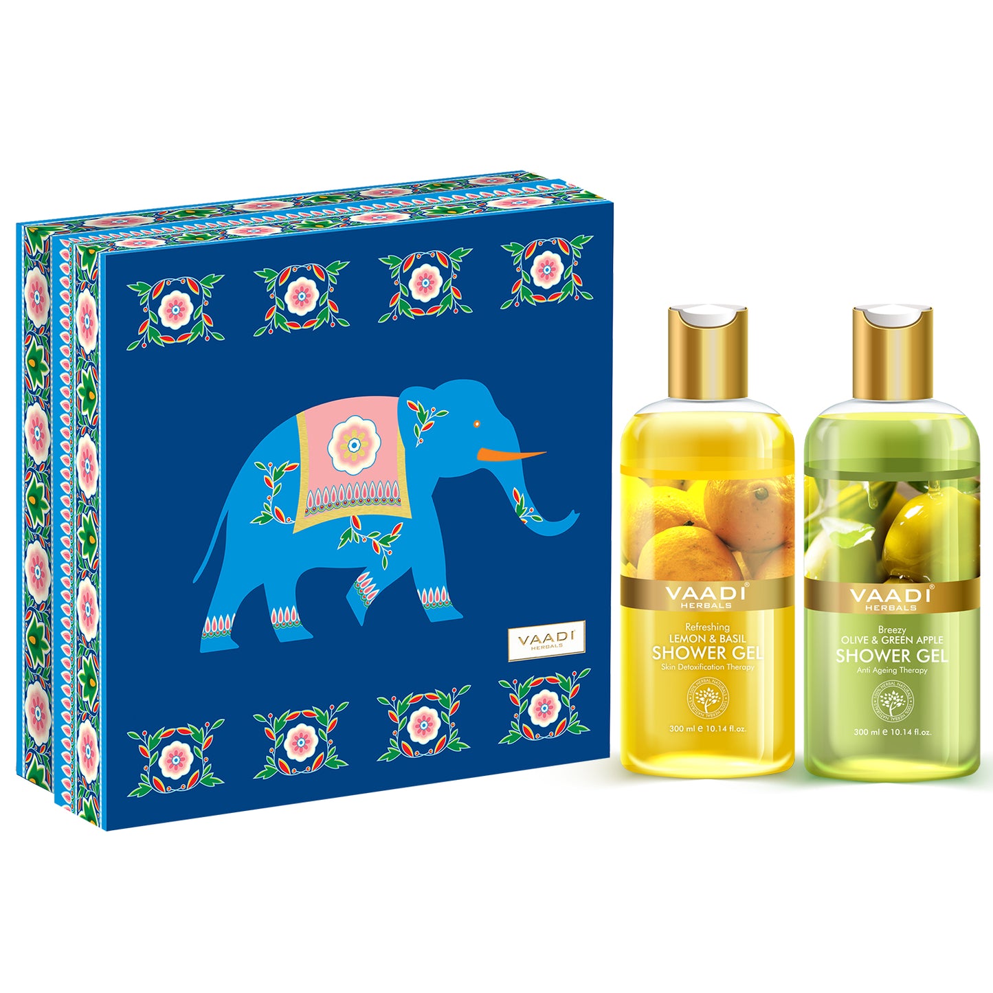 Fresh Springs Organic Shower Gel Gift Box - Refreshing Lemon and Basil & Breezy Olive and Green Apple 300 ml - Exotic Bathing Experience
