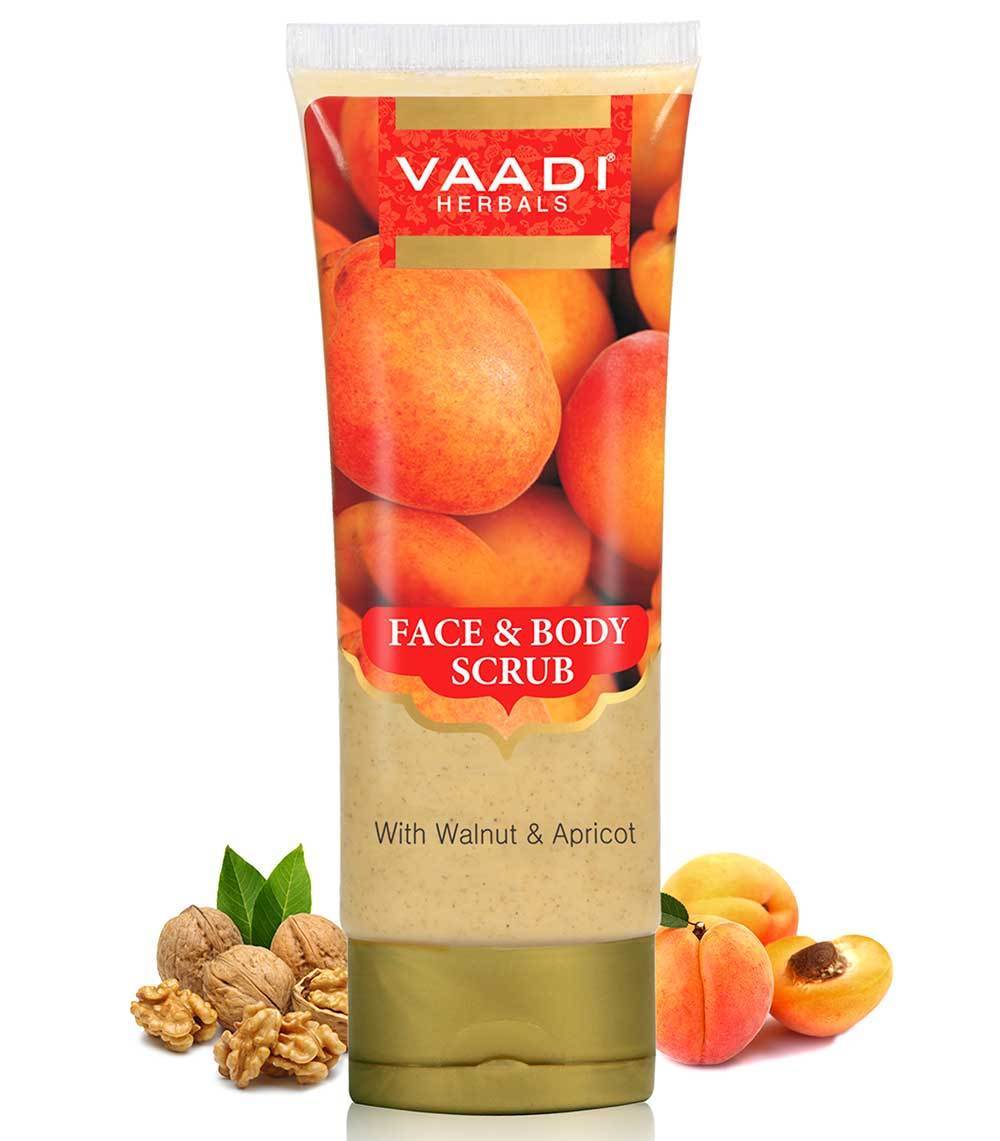 Organic Face & Body Scrub with Walnut & Apricot - Exfoliates & Unclogs Pores - Keeps Skin Youthful (110 gms / 4 oz)