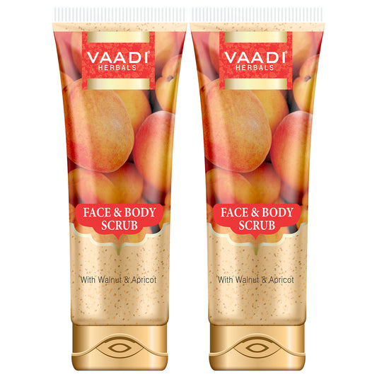 Organic Face & Body Scrub with Walnut & Apricot - Exfoliates & Unclogs Pores - Keeps Skin Youthful (2 x 110 gms / 4 oz)