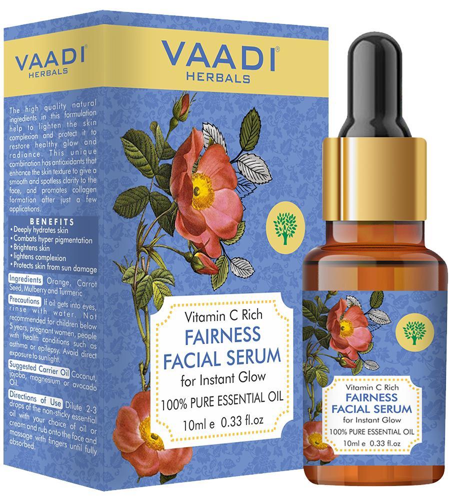 Organic Vitamin C Fairness Facial Serum - Brightens Skin, Lightens Complexion, Protects from Sun Damage (10 ml/ 0.33 oz)