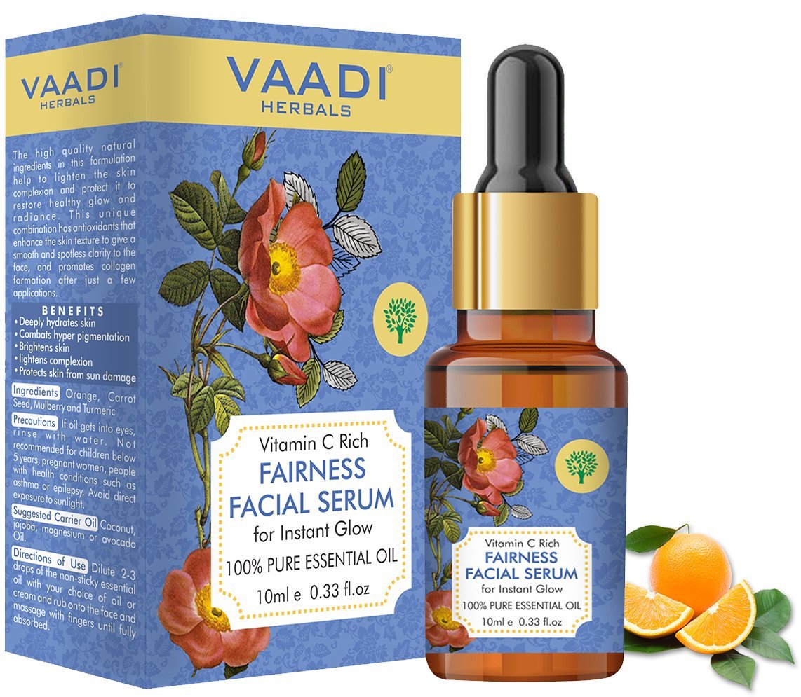 Organic Vitamin C Fairness Facial Serum - Brightens Skin, Lightens Complexion, Protects from Sun Damage (10 ml/ 0.33 oz)