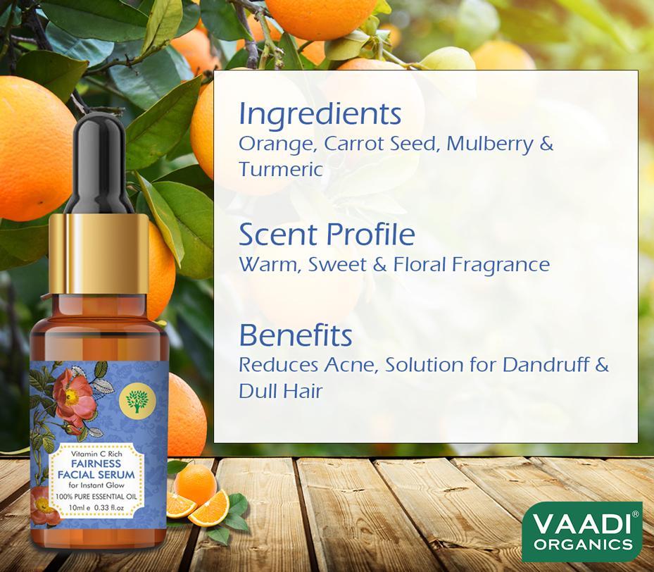 Organic Vitamin C Fairness Facial Serum - Brightens Skin, Lightens Complexion, Protects from Sun Damage (10 ml/ 0.33 oz)