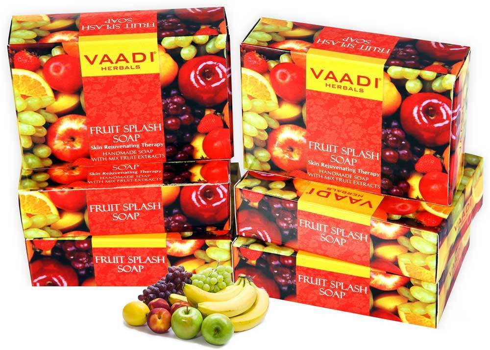Organic Fruit Splash Soap with Orange, Peach, Lemon & Green Apple - Multivitamin Rich - Keeps Skin Nourished (6 x 75 gms/2.7 oz)