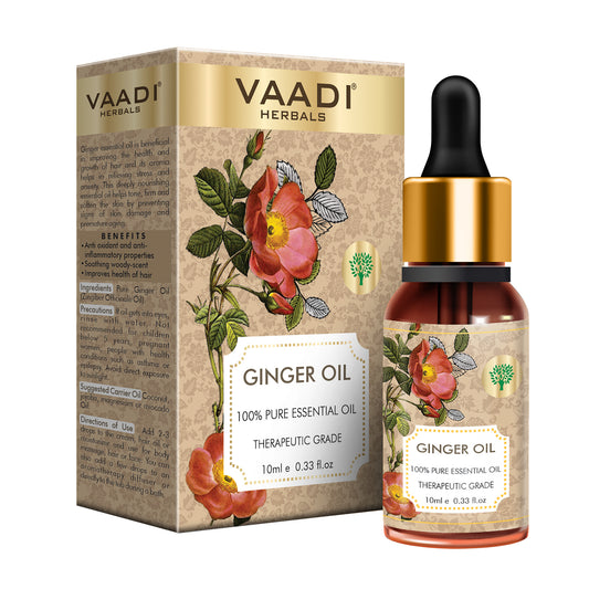 Organic Ginger Essential Oil - Tones Skin, Prevents Hairfall, Soothing Woody Aroma - 100% Pure Therapeutic Grade (10 ml/ 0.33 oz)