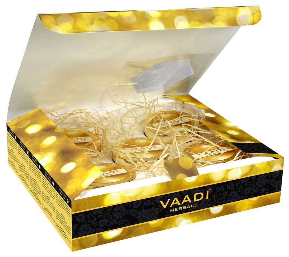 Organic 24 Carat Gold Facial Kit with Gold Leaves, Marigold & Wheatgerm Oil, Lemon Peel - Brightens Skin and Gives Glow (270 gms/9.6 oz)