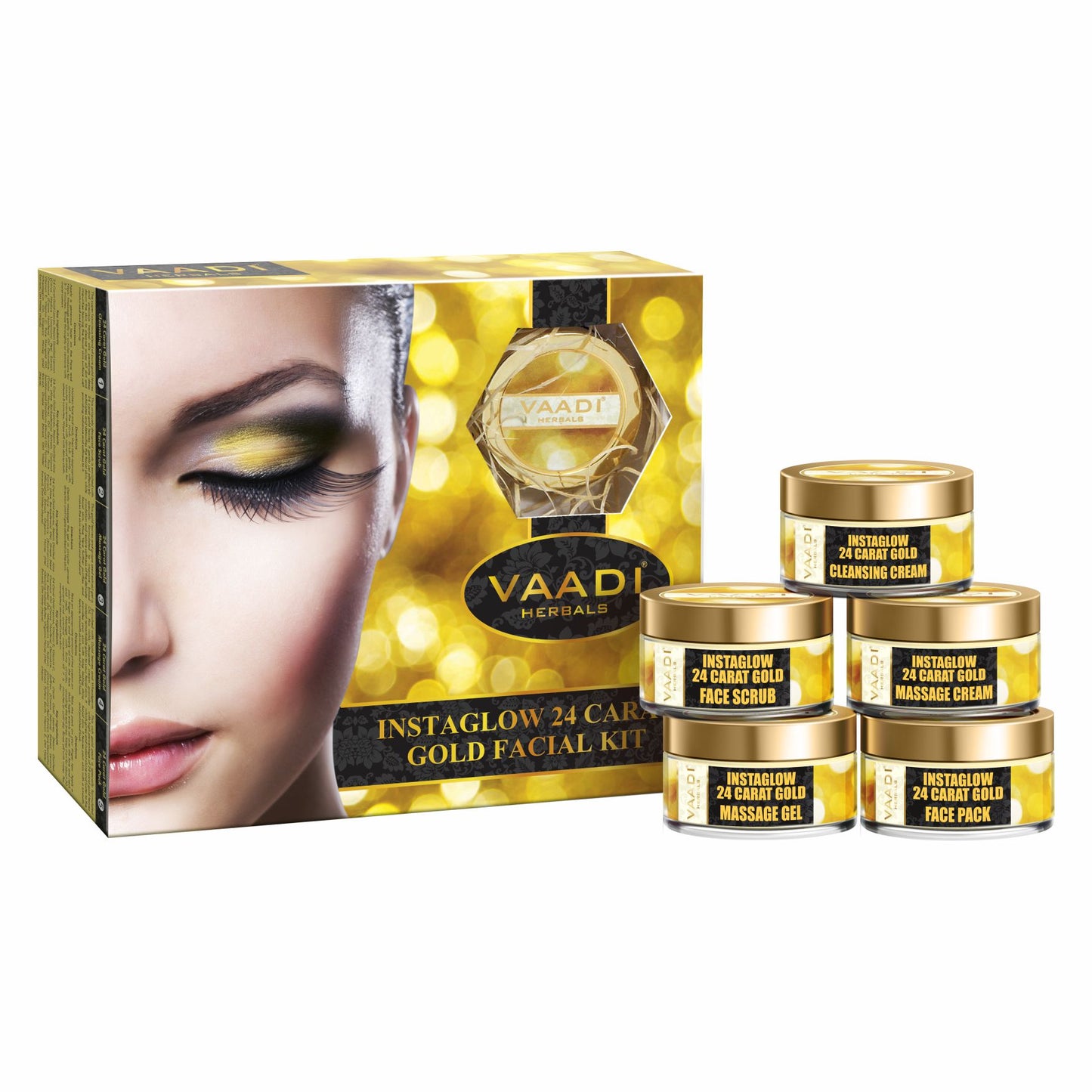 Organic 24 Carat Gold Facial Kit with Gold Leaves, Marigold & Wheatgerm Oil, Lemon Peel - Brightens Skin and Gives Glow (270 gms/9.6 oz)