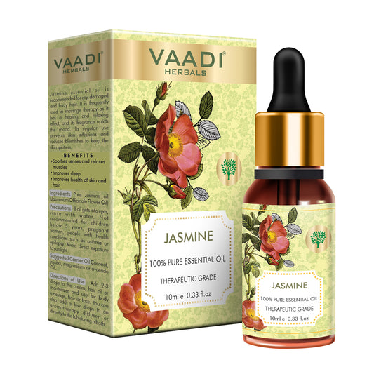 Organic Jasmine Essential Oil - Nourishes Dry & Damaged Hair, Improves Sleep, Uplifts Mood, Reduces Acne & Blemishes (10 ml/ 0.33 oz)