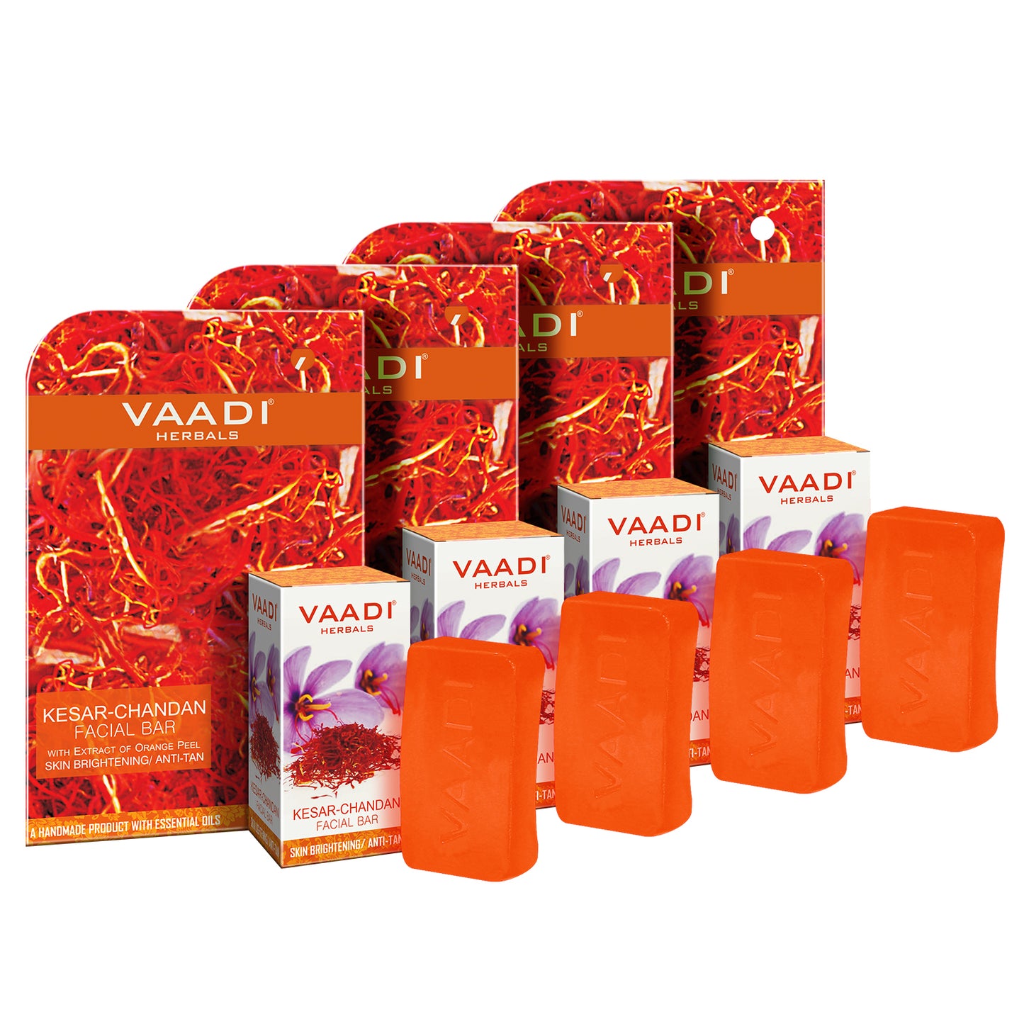 Organic Saffron Sandal Facial Bar with Orange Peel Extract - Lightens Marks- Makes Skin Flawless (4 x 25 gms/0.9 oz)