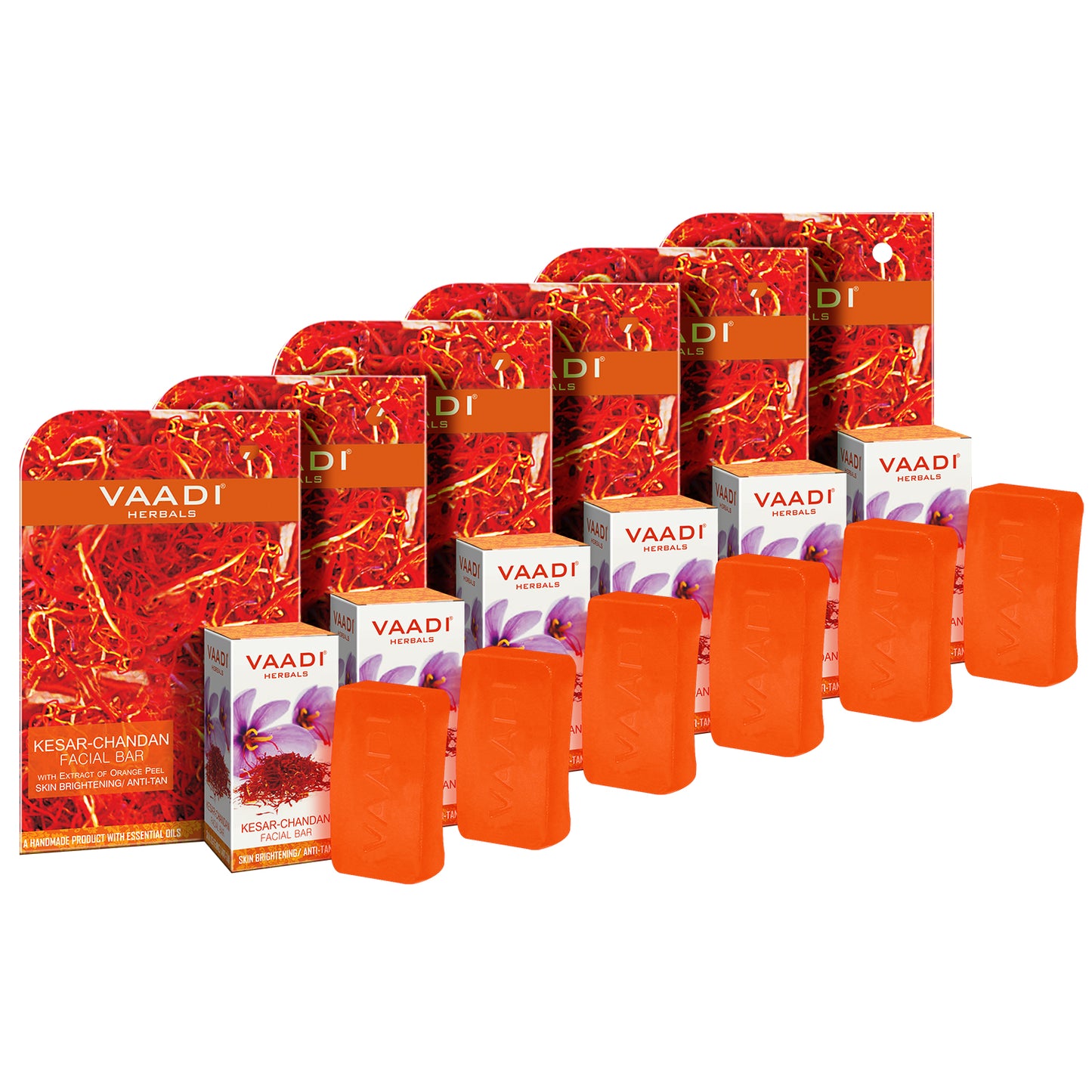 Organic Saffron Sandal Facial Bar with Orange Peel Extract - Lightens Marks- Makes Skin Flawless (6 x 25 gms/0.9 oz)