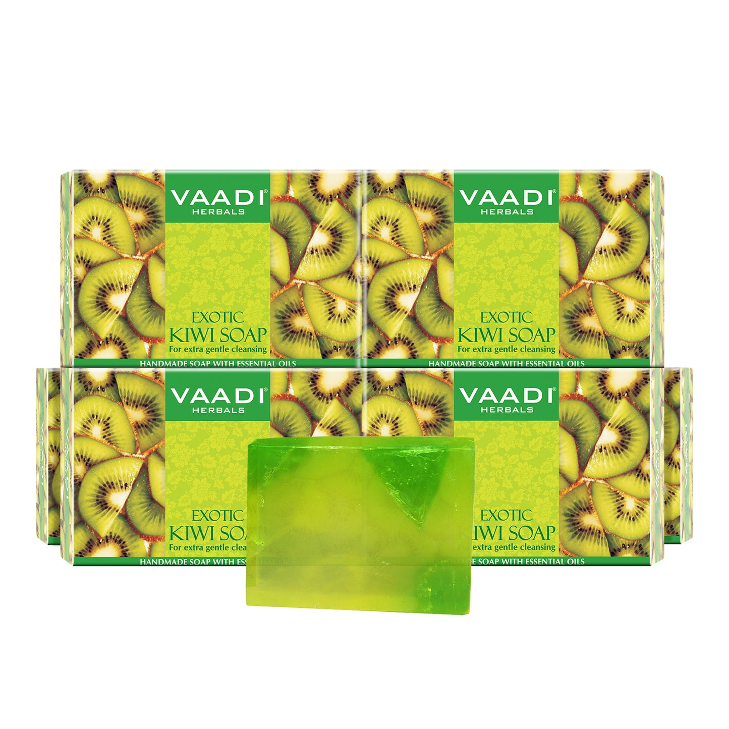 Exotic Organic Kiwi Soap with Green Apple Extract - Gently Clears Skin- Makes Skin Glowing (6 x 75 gms / 2.7 oz)
