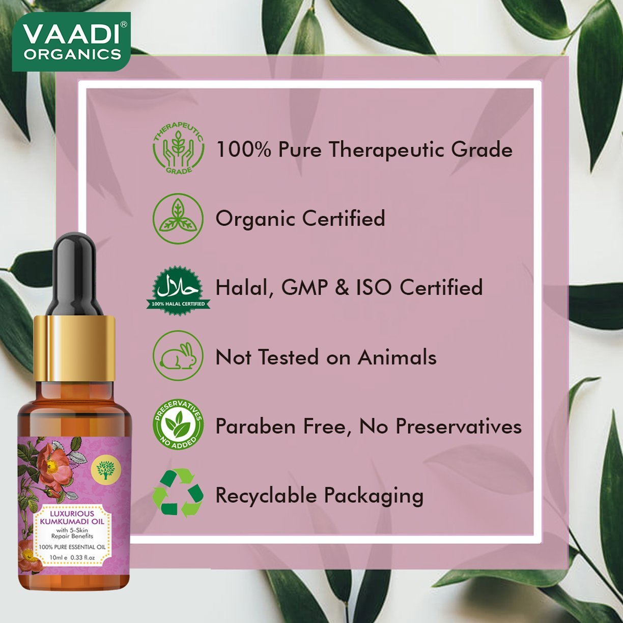 Organic Luxurious Kumkumadi Oil (Pure Mix of Saffron, Sandalwood, Manjistha & Almond Oil) - Reduces Dark Circles, Pigmentation (10 ml/ 0.33 oz)