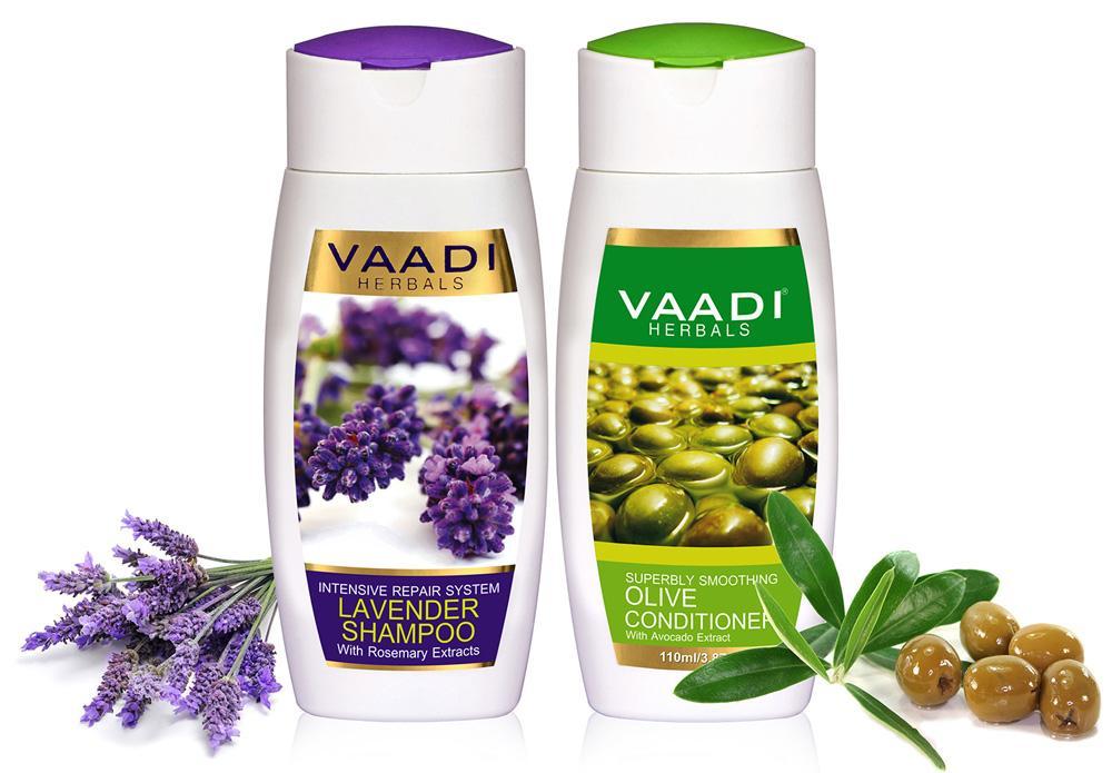 Intensive Repair Organic Lavender Shampoo with Rosemary Extract - Multi Vitamin Rich Olive Conditioner with Avocado Extract (2 x 110 ml/ 4 fl oz)