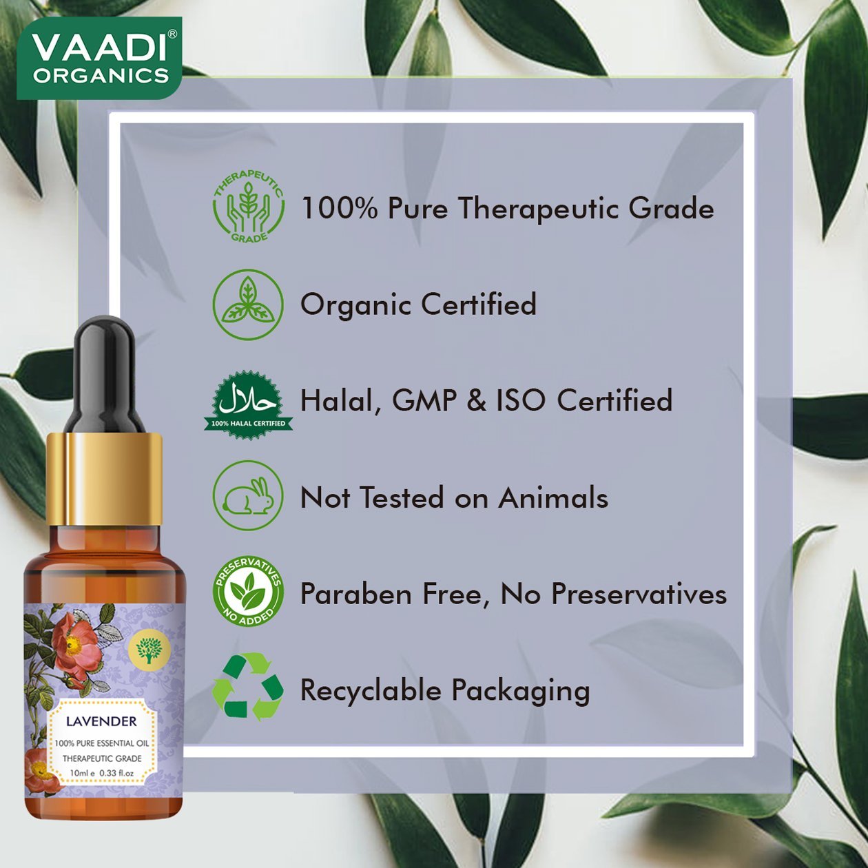 Organic Lavender Essential Oil - Prevents Hairfall, Relieves Stress, Soothes Skin - 100% Pure Therapeutic Grade (10 ml/ 0.33 oz)