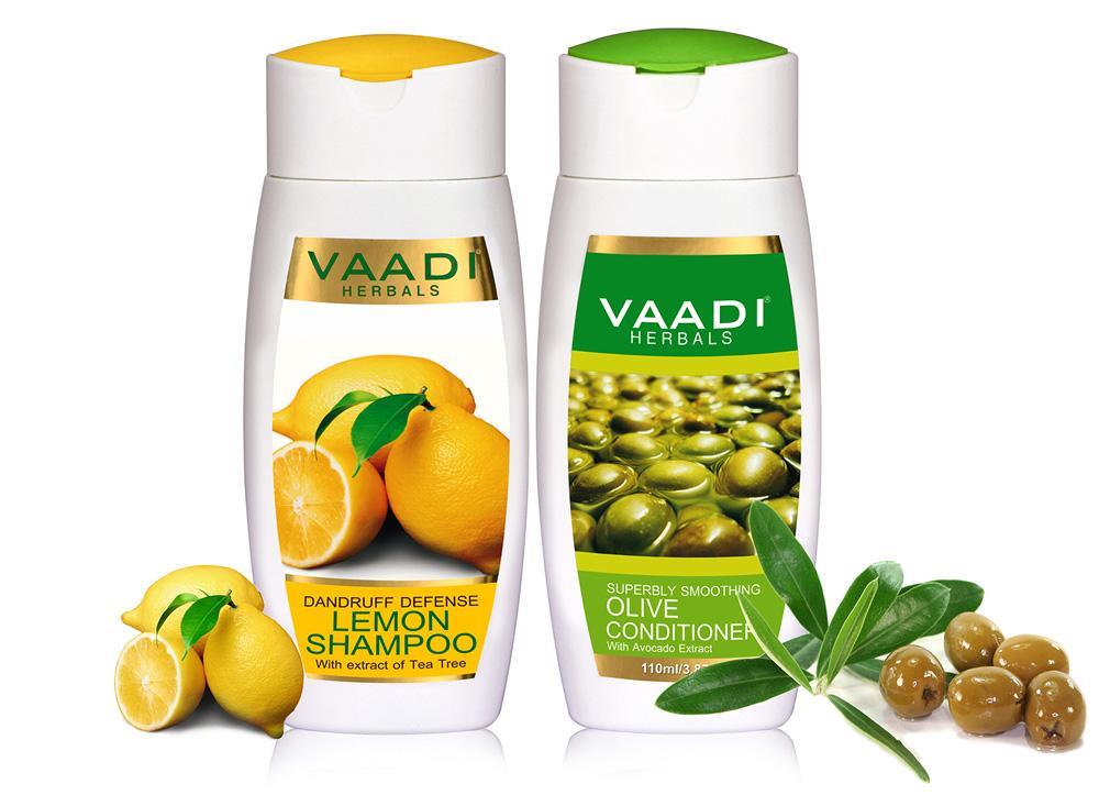 Dandruff Defense Organic Lemon Shampoo with Tea Tree Extract - Multi Vitamin Rich Olive Conditioner with Avocado Extract (2 x 110 ml/ 4 fl oz)
