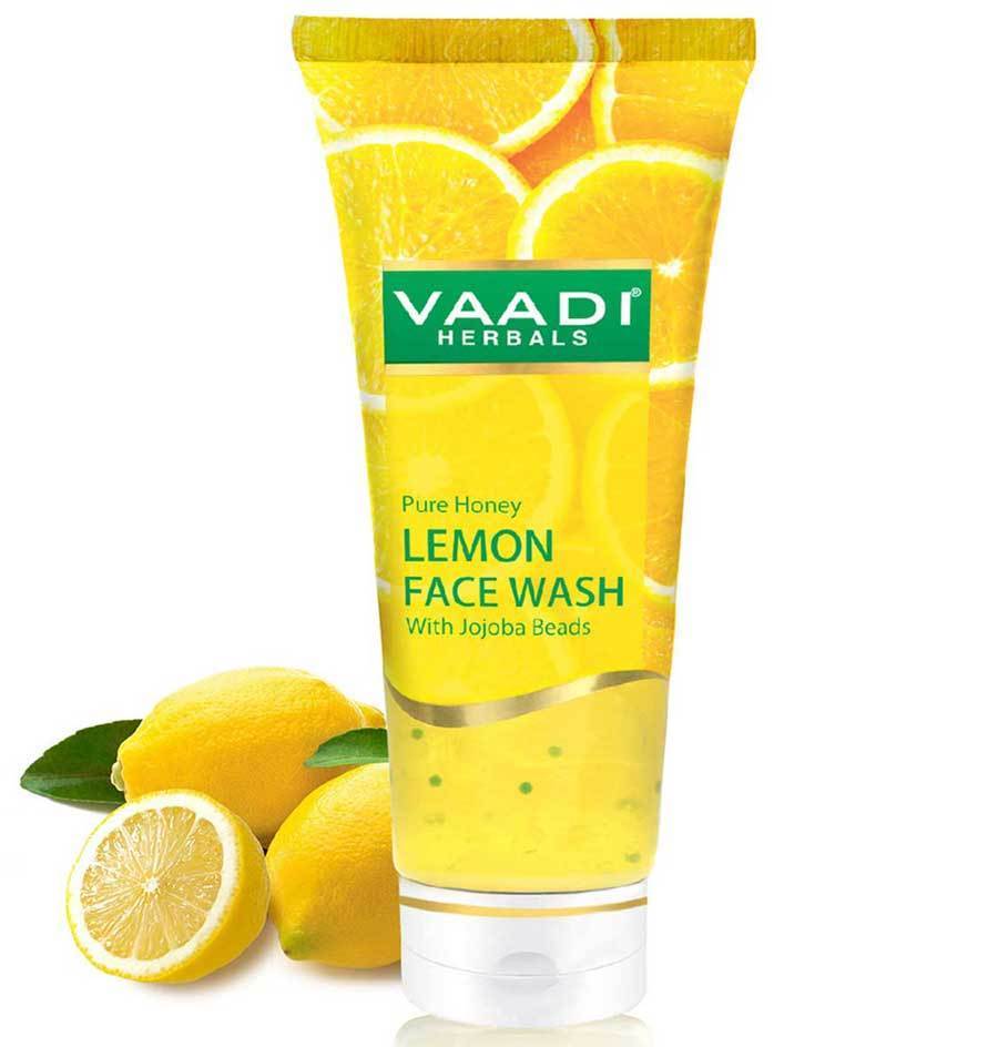 Skin Hydrating Organic Lemon Face Wash with Jojoba Beads - Removes Excess Oil - Prevents Acne (60 ml / 2.1 fl oz)