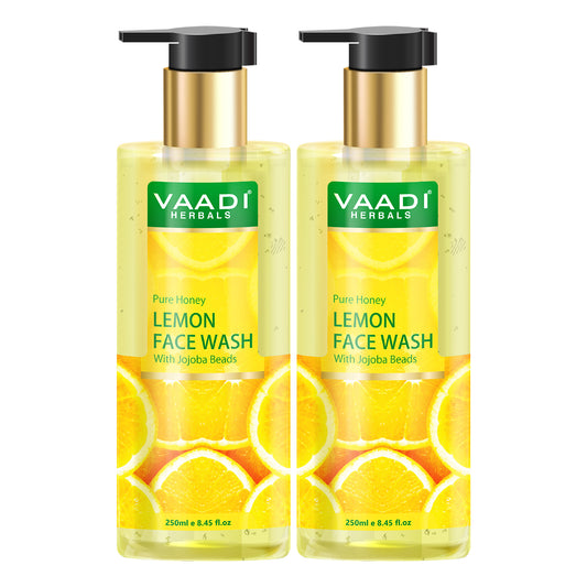 Skin Hydrating Organic Lemon Face Wash with Jojoba Beads - Removes Excess Oil - Prevents Acne ( 2 x 250 ml/8.45 fl oz)