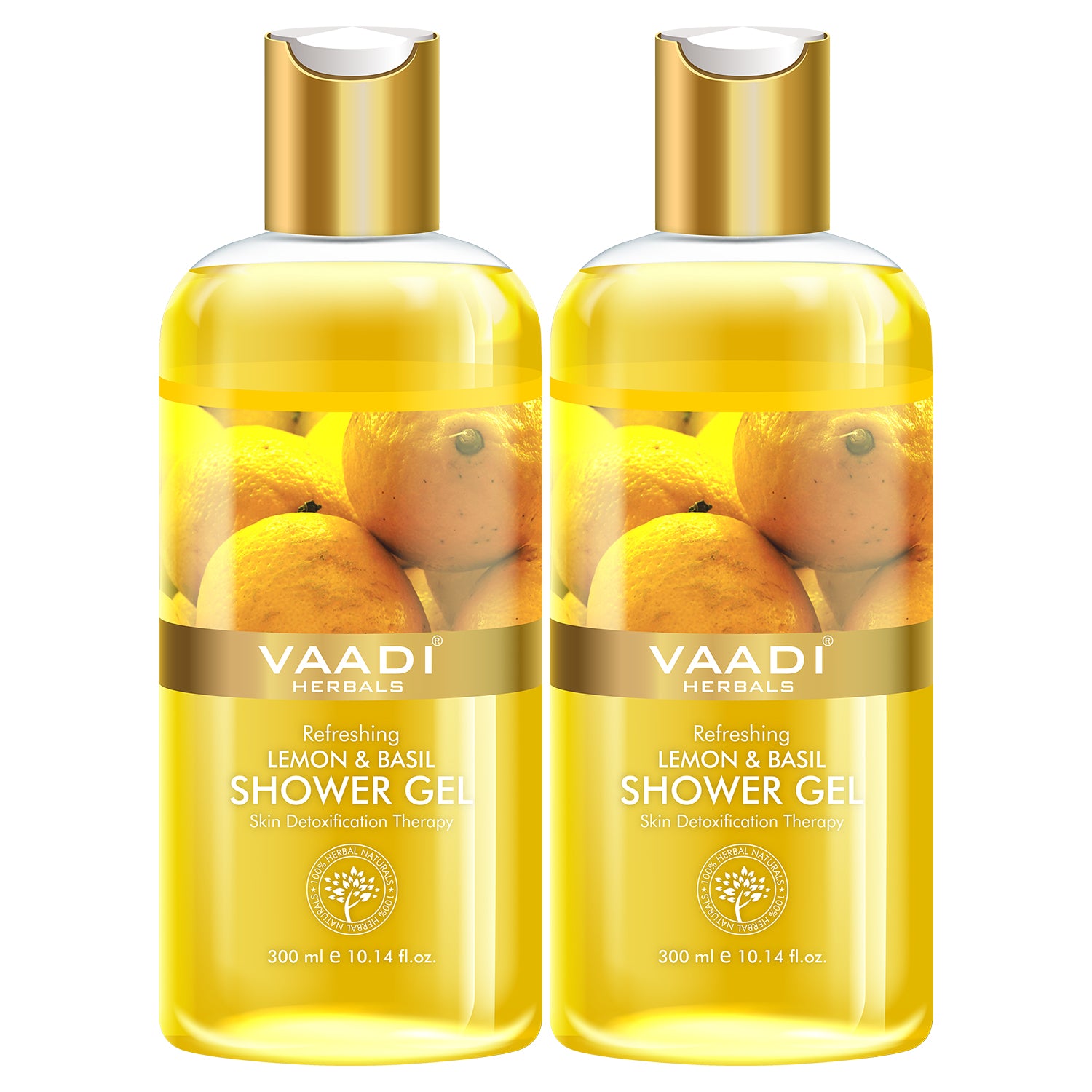 Refreshing Organic Lemon Basil Shower Gel Skin Detoxifying Brightens Skin 2 x 300 ml 10.2 fl oz