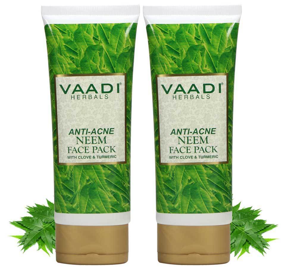 Organic Neem Face Pack with Clove & Turmeric - Removes Acne and Pigmentation Marks - Clears Impurities and Soothes Skin (2 x 120 gms / 4.3 oz)