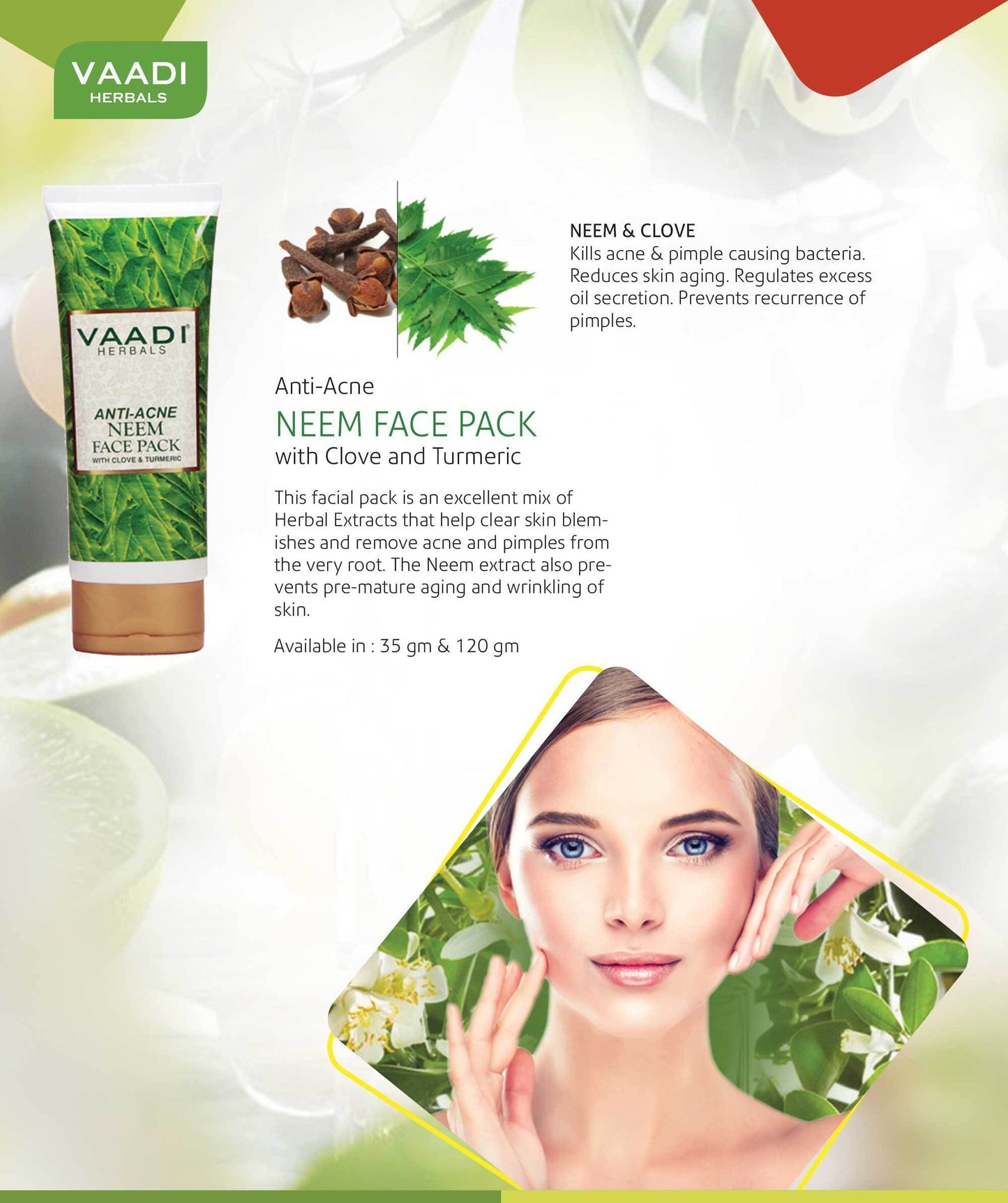 Organic Neem Face Pack with Clove & Turmeric - Removes Acne and Pigmentation Marks - Clears Impurities and Soothes Skin (2 x 120 gms / 4.3 oz)