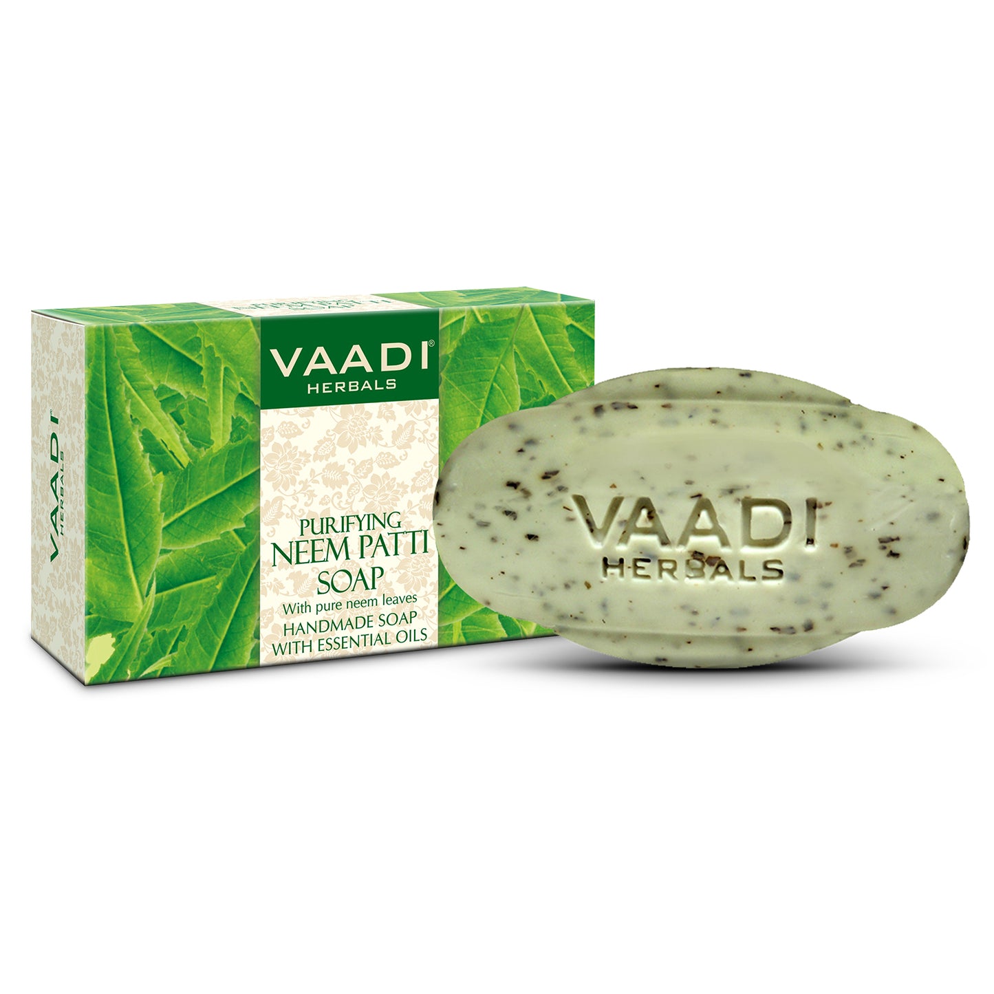 Organic Neem Patti Soap with Pure Neem Leaves - Detoxifies Skin - Prevents Skin Breakouts (75 gms / 2.7 oz)