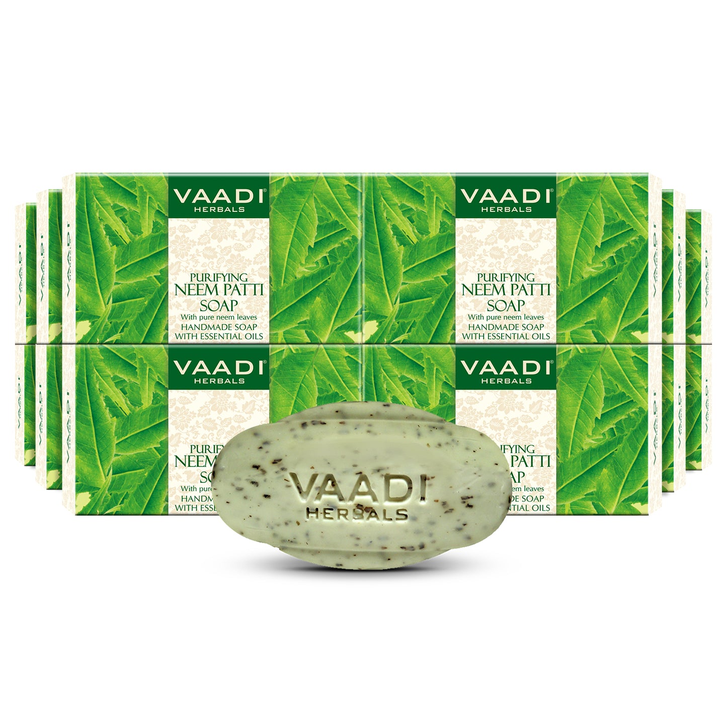Organic Neem Patti Soap with Pure Neem Leaves - Detoxifies Skin - Prevents Skin Breakouts (12 x 75 gms / 2.7 oz)