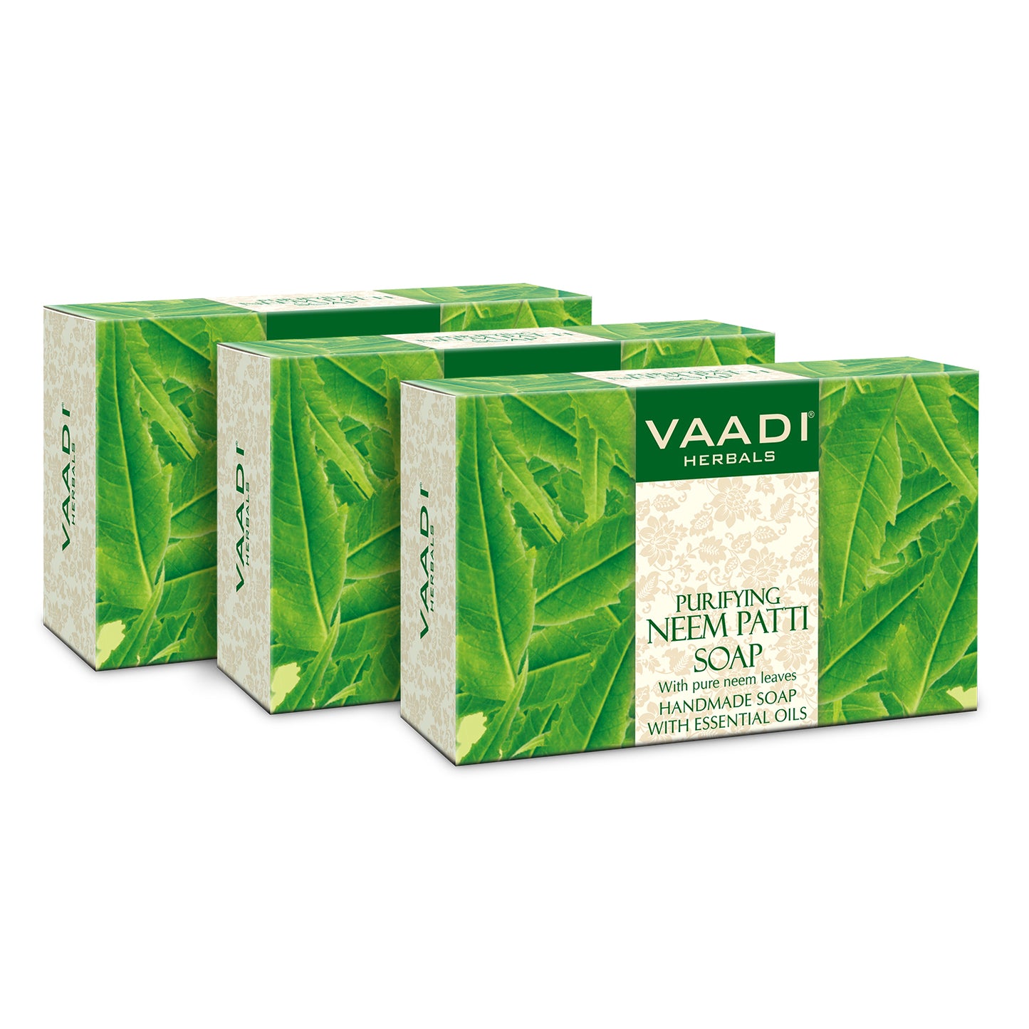 Organic Neem Patti Soap with Pure Neem Leaves - Detoxifies Skin - Prevents Skin Breakouts (3 x 75 gms / 2.7 oz)