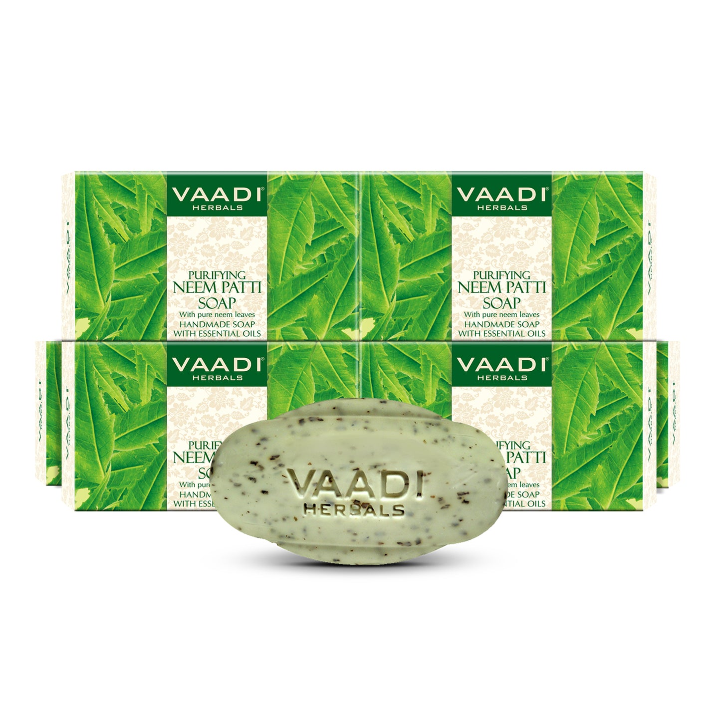 Organic Neem Patti Soap with Pure Neem Leaves - Detoxifies Skin - Prevents Skin Breakouts (6 x 75 gms / 2.7 oz)