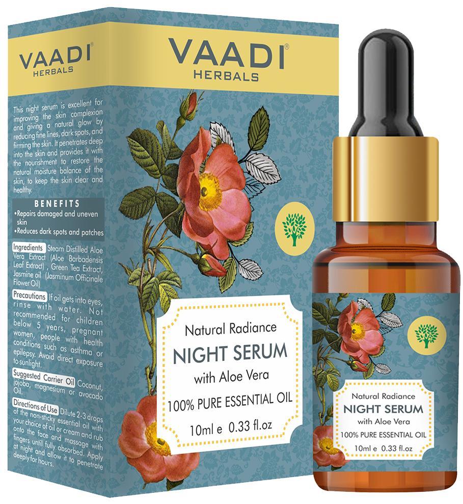 Organic Natural Radiance Night Serum with Aloe Vera - Reduces Dark Spots & patches, Repairs Damaged & Uneven Skin (10 ml/ 0.33 oz)