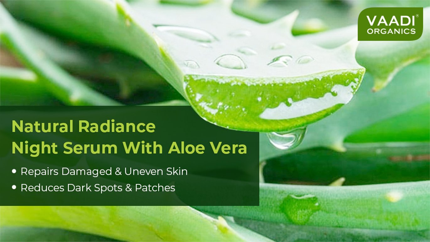 Organic Natural Radiance Night Serum with Aloe Vera - Reduces Dark Spots & patches, Repairs Damaged & Uneven Skin (10 ml/ 0.33 oz)