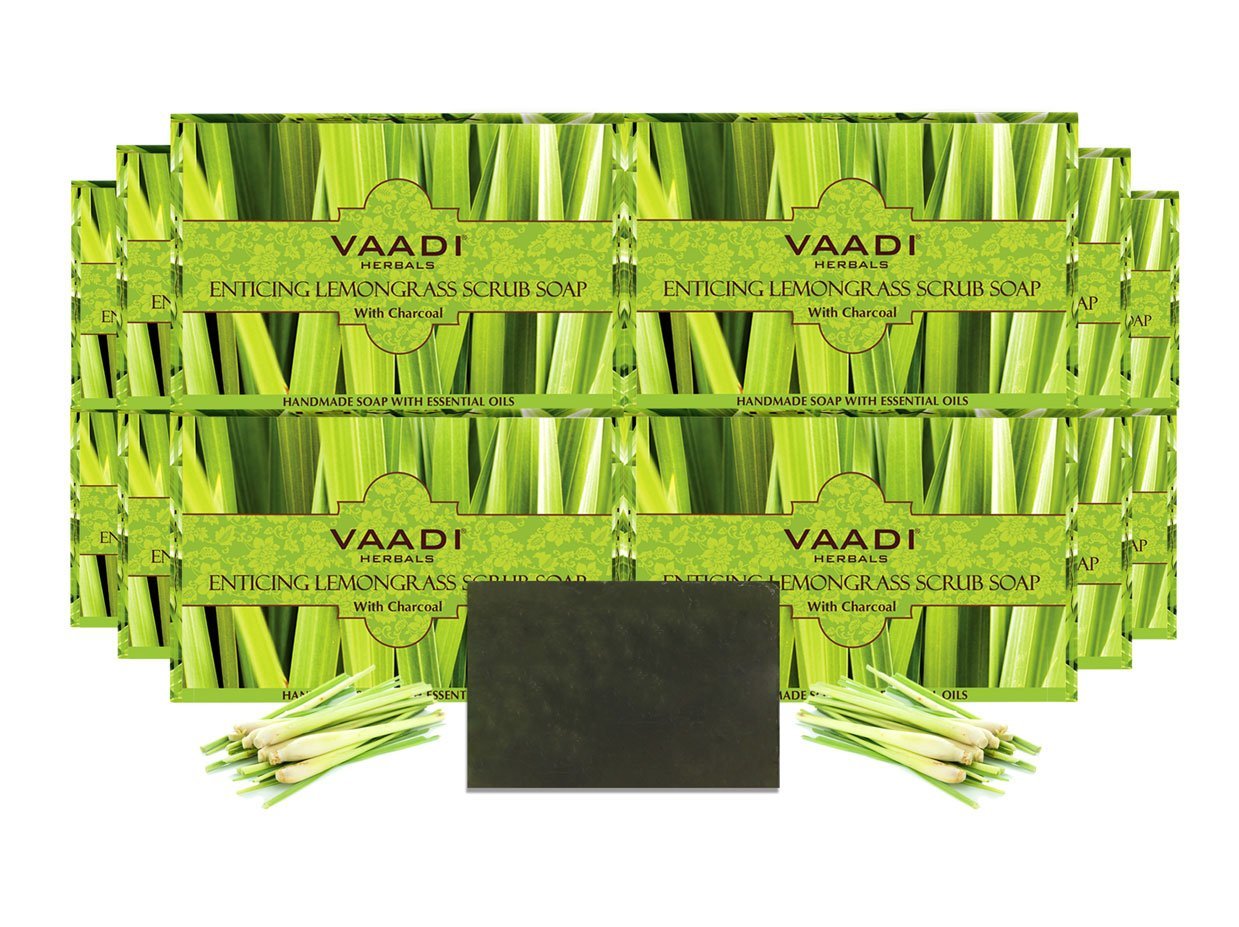 Enticing Organic Lemongrass Soap with Charcoal - Exfoliates & Polishes Skin - Makes Skin Smooth (12 x 75 gms / 2.7 oz)
